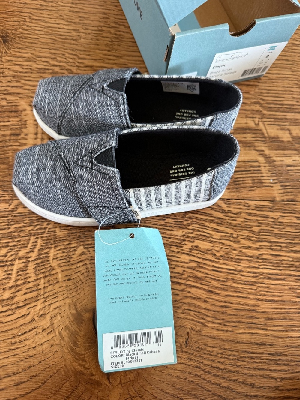 new in box size 9T gray striped TOMs shoes